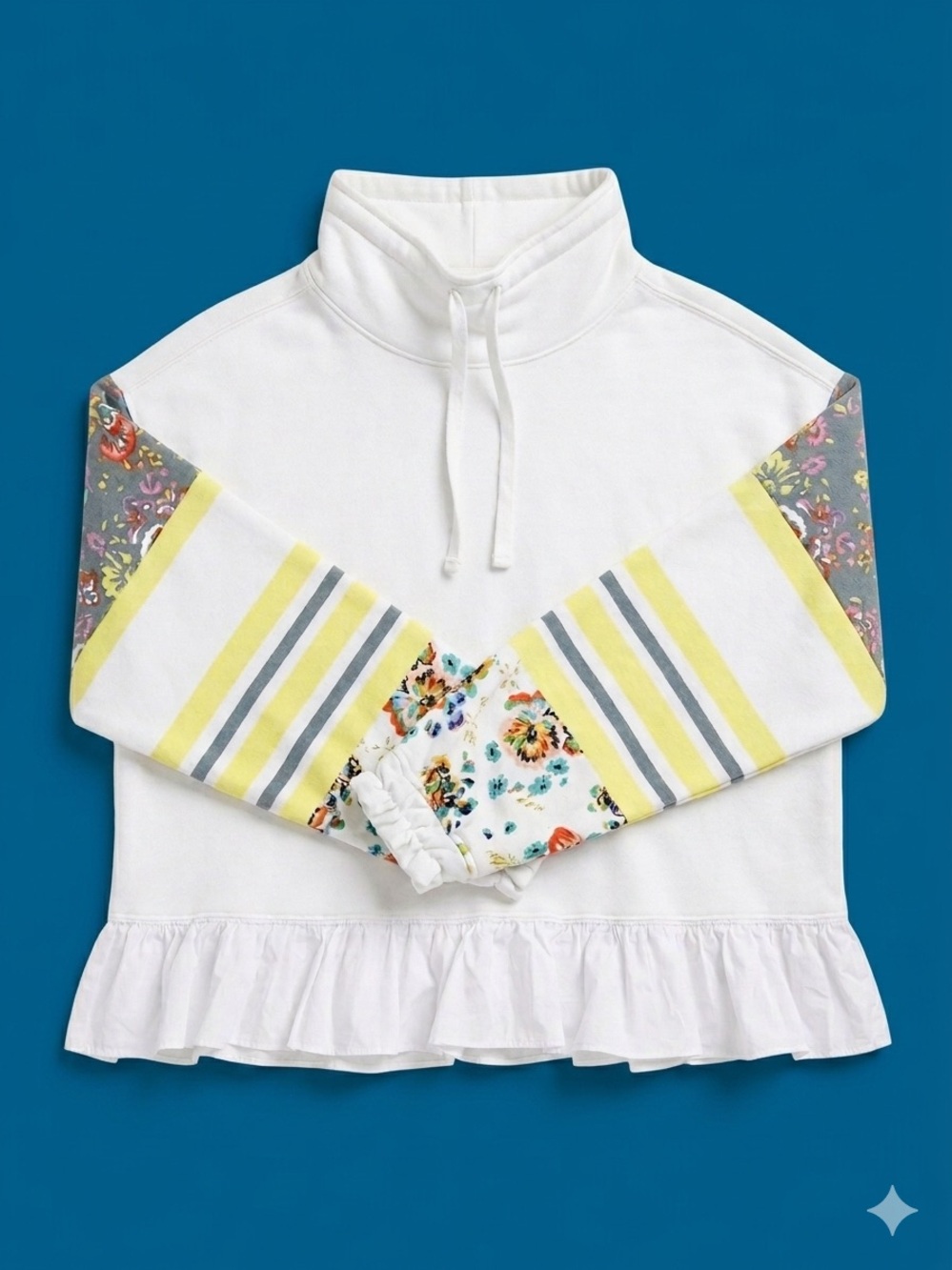 FP Movement Free People S Wide Neck Floral Print Sleeves Ruffle Crop Sweatshirt